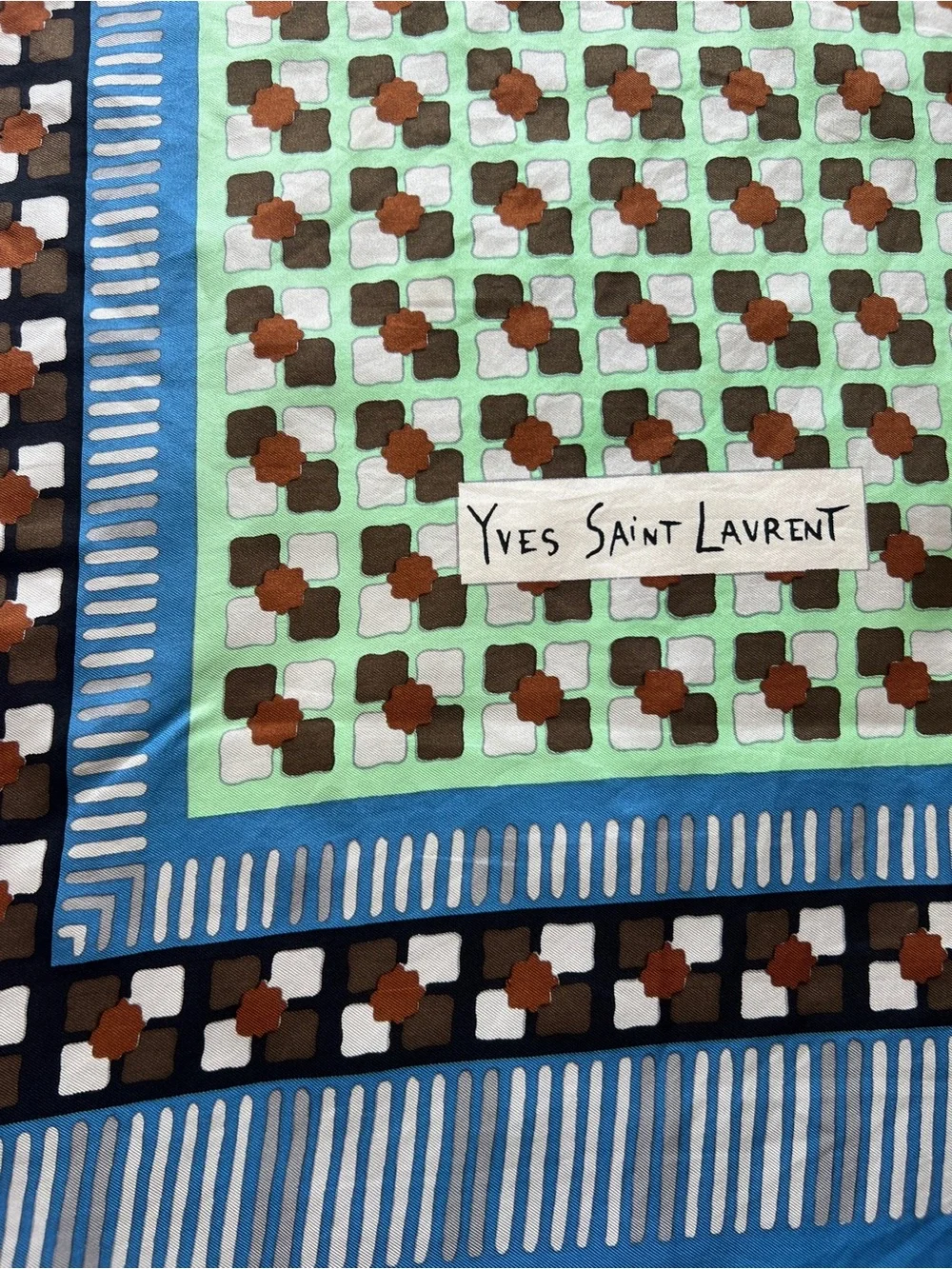 RARE 70s Yves Saint Laurent YSL Vintage Silk Scarf Geometric Mod Print 34”x34”